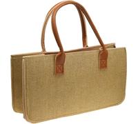 Sac en feutre aspect raphia avec anses en similicuir 50x25x25cm - Rangement stylé & sac de plage nature