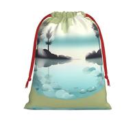 Sac en flanelle à cordon imprimé Tranquil Lakes, sac cadeau pour les fêtes, sac d'anniversaire