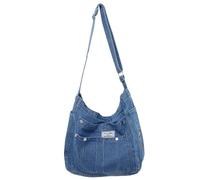 Sac en jean pour femme, sac à bandoulière décontracté en denim multi-poches avec fermeture éclair 35, 6 x 14 x 33 cm, capacité pour le quotidien, les voyages, les photos, les cadeaux pour femme