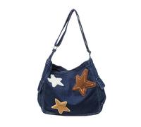 Sac En Jean Sac à bandoulière en denim Star, grande capacité, avec fermeture éclair, bandoulière réglable, plusieurs poches, for femme(Dark Blue)