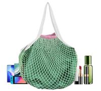 Sac en maille de coton | Sac à provisions réutilisable en coton | Grand sac à bandoulière avec longue poignée flexible pour fruits femmes, Vert menthe., Voir description