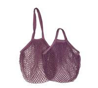 Sac en maille de coton Sacs d'épicerie portables réutilisables for fruits et légumes, sac à main en maille de coton, organisateur de ficelle, filet à poignée, sacs de courses fourre-tout(Purple Pink 1