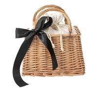 Sac en osier - Sac à main en tissu, sacs de plage en paille, élégant accès facile, orné de rubans et de perles, sacs élégants pour vacances été | Pour rendez-vous, voyage, Universi, Noir/ruban