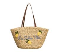 Sac en paille avec broderie citrons, panier mer avec poignées, 57 x 33 x 24 cm - BAG 207