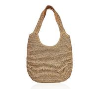 Sac en Paille pour Femme - Fourre-Tout Tissé à la Main pour Plage d'Été, Bandoulière Rétro, Grande Capacité pour Travail, Voyages, Vacances (Couleur Kaki)