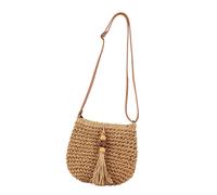 Sac en paille tissé à la main pour femme - Sac à bandoulière en osier avec pompons - Pour vacances et plage, Tel que montré, Taille unique