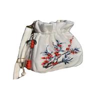 Sac en peluche de style chinois avec broderies d'éléments chinois, blanc, taille L
