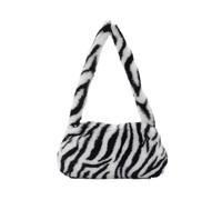 Sac En Peluche Mini sacs à bandoulière imprimé vache for femmes, d'hiver en peluche, sous les bras, motif léopard zèbre, fourre-tout moelleux, petits main(Zebra pattern)
