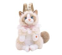 Sac en peluche pour chaton avec bouton sonore Meow et nœud en dentelle | Sac à bandoulière en forme de chat réaliste avec nœud en dentelle et sangle réglable