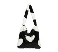 Sac En Peluche Sac à bandoulière moelleux for femmes et filles, 1 pièce, sac poignée supérieure, main en peluche, fourre-tout de Shopping, automne hiver pour les Femmes(1-black heart)