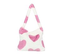 Sac En Peluche Sac à bandoulière moelleux for femmes et filles, 1 pièce, sac poignée supérieure, main en peluche, fourre-tout de Shopping, automne hiver pour les Femmes(1-pink heart)