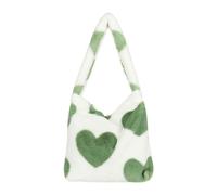 Sac En Peluche Sac à bandoulière moelleux for femmes et filles, 1 pièce, sac poignée supérieure, main en peluche, fourre-tout de Shopping, automne hiver pour les Femmes(1-green heart)