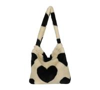 Sac En Peluche Sac à bandoulière moelleux for femmes et filles, 1 pièce, sac poignée supérieure, main en peluche, fourre-tout de Shopping, automne hiver pour les Femmes(1-brown heart)