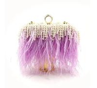 Sac en Plumes Sacs à main en fourrure for femmes, pochettes, sacs de soirée, sacs à main, plumes d'autruche, perles et diamants(Color 4)