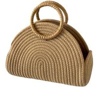 Sac en rotin d'été en paille pour femme sac de plage tissé en paille fourre-tout à poignée supérieure à main en rotin kaki en forme de demi-cercle pour les rendez-vous la plage les