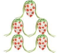Sac En Tissu À Motif Fraise - Sacs Cadeaux Pour Fête D'anniversaire, Baby Shower | Sac Cadeau À Motif Fraise, Sac Réutilisable En Tissu À Imprimé Fraise, Pochettes En Flanelle À Cordon, Emballages