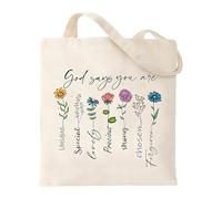 Sac en tissu imprimé chrétien vers la Bible, sac en tissu imprimé, sac à provisions pour femme, sac de transport esthétique, sac en coton, cadeaux chrétiens pour femmes, 40 x 35 cm