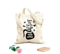 Sac en toile à fond renforcé Affiche dessinée à la main avec lettrage « Sauvez la Terre, c'est la seule planète avec du café » (design) tissu épais de 12 oz Utilise comme sac cadeau 35x40cm Grand