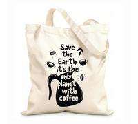 Sac en toile à fond renforcé Affiche dessinée à la main avec lettrage « Sauvez la Terre, c'est la seule planète avec du café » (design) tissu épais de 12 oz Utilise comme sac cadeau 35x40cm Grand