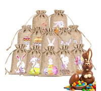 Sac en toile de jute de lapin, sacs cadeaux de bonbons | 12 sacs mignons en toile de jute | Panier réutilisable avec cordon pour garçons, filles, anniversaire, nouvel an