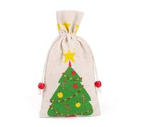 Sac en toile de jute en coton 13x23cm, sac de noël for bonbons, sac à bijoux, sac à cordon de noël(Christmas tree bag,1 PC)
