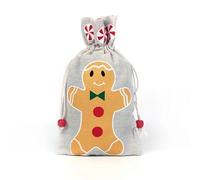 Sac en toile de jute en coton 13x23cm, sac de noël for bonbons, sac à bijoux, sac à cordon de noël(Gingerbread Man Bag,1 PC)