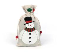 Sac en toile de jute en coton 13x23cm, sac de noël for bonbons, sac à bijoux, sac à cordon de noël(Snowman bag,1 PC)