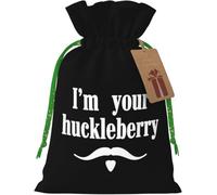 Sac en toile de jute réutilisable « I'm Your Huckleberry » avec cordon de serrage, idéal pour Noël et les cadeaux d'invités.