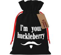 Sac en toile de jute réutilisable « I'm Your Huckleberry » avec cordon de serrage, idéal pour Noël et les cadeaux d'invités.