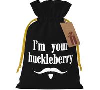 Sac en toile de jute réutilisable « I'm Your Huckleberry » avec cordon de serrage, idéal pour Noël et les cadeaux d'invités.