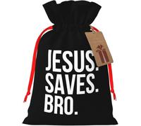Sac en toile de jute réutilisable « Jésus sauve mon frère » avec cordon de serrage, idéal pour Noël et les cadeaux d'invités.