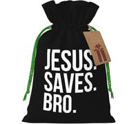 Sac en toile de jute réutilisable « Jésus sauve mon frère » avec cordon de serrage, idéal pour Noël et les cadeaux d'invités.