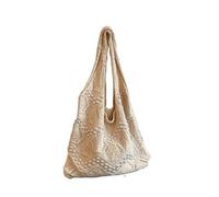 Sac en Tricot Creux Sacs à bandoulière tricotés de grande capacité creux avec perles, design unique, grâce, sens du luxe, sacs à main for femmes, fourre-tout décontracté(WHITE)