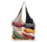 Sac en tricot surdimensionné patchwork tendance pour utilisation quotidienne pour ordinateur portable livres cosmétiques pratique construction en polyester dessin animé poisson design spacieux voyage