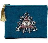 Sac en velours avec fermeture éclair pétrole avec œil de tarot -- 20x15 cm