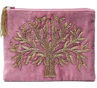 Sac en velours avec fermeture éclair rose avec arbre de vie -- 20x15 cm