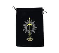 Sac en velours pour cartes de tarot - Pochette à cordon pour rangement de tarot - Sac en forme de cœur noir - Rangement de bijoux et sac avec cordons de serrage dorés - 16,8 x 22,9 cm - BAr420 (taille