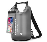 Sac Étanche avec Pochette Étanche & Sangles - Sac à Dos Étanche pour Outdoor, Camping & Sports Nautiques | 5L, 10L, 20L | Léger & Résistant | Pochette Étanche Plage & Sac Étanche Paddle (Noir, 5 L)