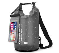 Sac Étanche avec Pochette Étanche & Sangles - Sac à Dos Étanche pour Outdoor, Camping & Sports Nautiques | 5L, 10L, 20L | Léger & Résistant | Pochette Étanche Plage & Sac Étanche Paddle (Noir, 10 L)