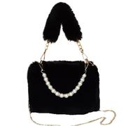 Sac Fluffy Fluffy Crossbody Bag Winter For Women Square Shoulder With Chain Strap Pearl Handle Small Purse(Black)