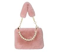 Sac Fluffy Fluffy Crossbody Bag Winter For Women Square Shoulder With Chain Strap Pearl Handle Small Purse(Pink)