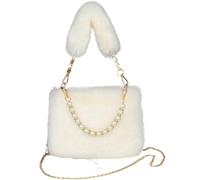 Sac Fluffy Fluffy Crossbody Bag Winter For Women Square Shoulder With Chain Strap Pearl Handle Small Purse(Beige)