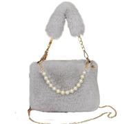 Sac Fluffy Fluffy Crossbody Bag Winter For Women Square Shoulder With Chain Strap Pearl Handle Small Purse(Light Grey)