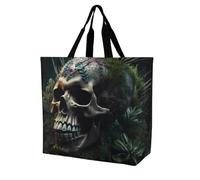 Sac fourre-tout à bandoulière pour femme Motif tête de mort et plantes Sac de rangement portable léger et durable pour le travail, les voyages