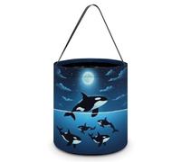 Sac fourre-tout à bonbons Design-2 Orca Night Swim, seau à bonbons multifonction, portable, pliable et réutilisable avec poignée pour anniversaire ou fête de fin d'année