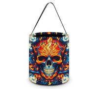 Sac fourre-tout à bonbons en forme de tête de mort enflammée, multifonction, portable, pliable et réutilisable, avec poignée, idéal pour un anniversaire ou une fête.