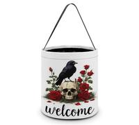 Sac fourre-tout à bonbons multifonction, portable, pliable et réutilisable, avec poignée, motif tête de mort et roses, idéal pour un anniversaire ou une fête.
