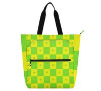 Sac fourre-tout à carreaux de buffle jaune et vert en forme de cœur pour enfants, garçons et filles, sac à main gothique léger avec fermeture éclair pour l'école, le travail, les voyages, fournitures