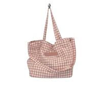 Sac fourre-tout à carreaux pour femme - Sac à bandoulière décontracté - Grande capacité - En toile - Pour étudiant, rose, Taille unique