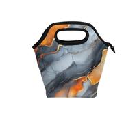 Sac fourre-tout à déjeuner marbré gris orange pour femme avec poignée incurvée isotherme, étanche, petit sac isotherme pour pique-nique, voyage